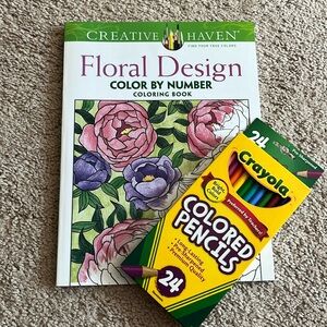 Floral coloring book with Crayola colored pencils
